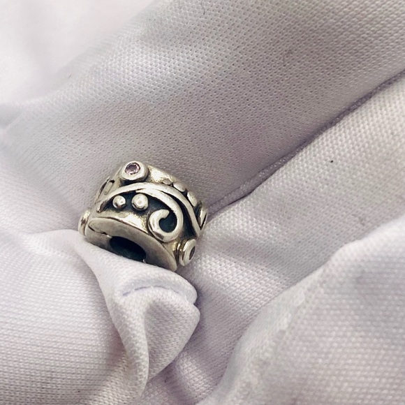 EUC Pandora 790380PCZ Sterling Silver Tendril Clip w/ Pink Zirconia - Picture 6 of 13